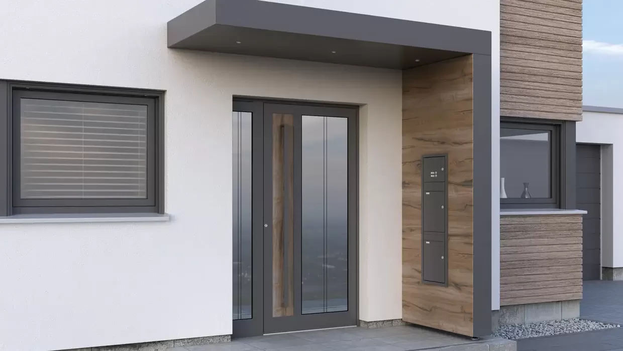 Moderne Kompotherm Haustür mit Holz-Details